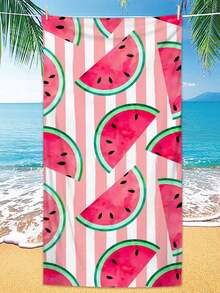 1pc Super Soft Watermelon Print Microfiber Beach Towel, Home Decor, Suitable For Beach, Swimming Pool, Camping And Travel, Extremely Comfortable
