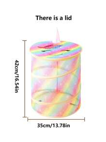 1pc Plush Toy Doll Storage Bucket Rainbow Mesh Toy Storage Box Home Folding Storage Basket Storage Box