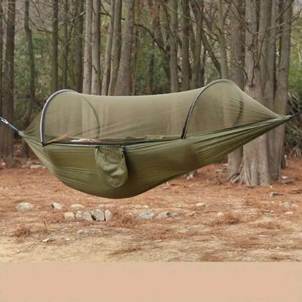 Large Camping Hammock With Mosquito Net 2 Person Pop-Up Parachute Lightweight Hanging Hammocks Tree Straps Swing Bed For Outdoor Backpacking Backyard Hiking