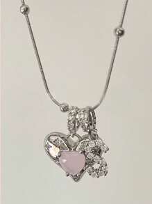 1pc Minimalist Cubic Zirconia Heart Gemstone Initial Letter DIY Necklace, Customized Simple Letter Name Necklace, Stainless Steel Initial Pendant Necklace, Fashionable Gift For Girlfriend, Mom, Family, Friend, Daughter, Anniversary, Valentine's Day, Mother's Day, Birthday, Graduation, Everyday Wear, Wedding, Prom