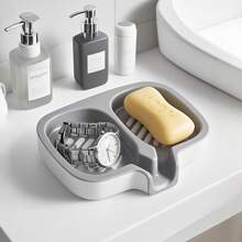 1pc Premium Dual Row Candy-Colored Soap Dish, Self-Draining Design, Easy To Clean, No Suction Cup Needed, Keeps Soap Dry, Minimalist Style, Suitable For Vanity, Bathroom, Fits Different Sizes Of Soap