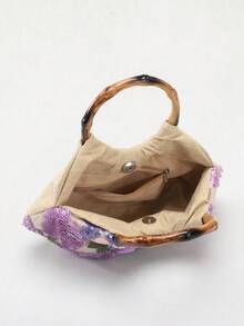 1 Pc SCULPTEDSTYLE Bags Colorful PVC Sequined Net Embroidery Flower, Leaf, Cloud Pattern Pleated Casual Summer Beach Women Handbag (Flower Pattern Randomly Sent) - Mauve Purple - View 9