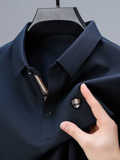 Summer Men's Seamless Cooling Polo Shirt With Turn Down Collar, Lightweight Business Casual Formal Wear