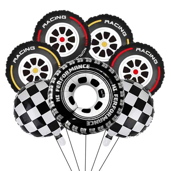 Conjunto de balões de alumínio com 7 peças para pneu de corrida, tema de corrida, decoração de festa de aniversário e casamento