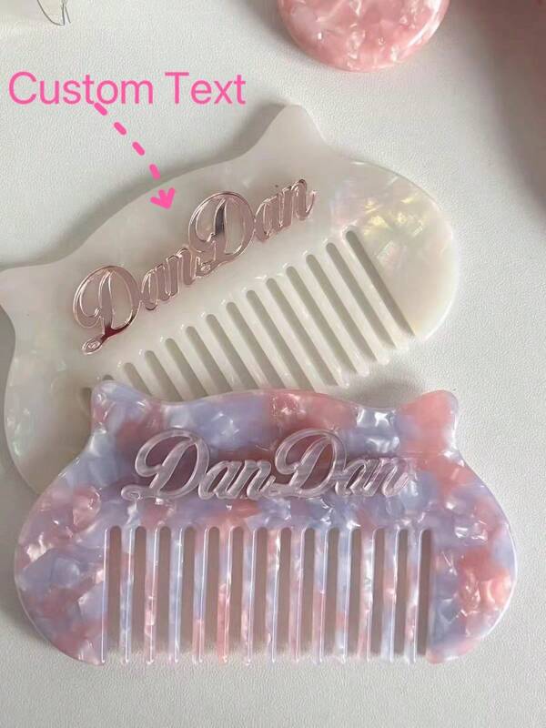 Personalized Name Cats Design Acrylic Hair Comb, Cartoon Style Comb, Minimalist Home/Commute, Bridesmaid Gift