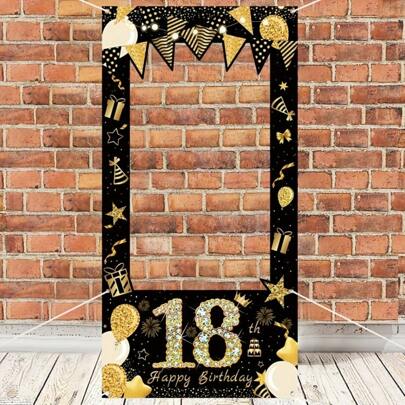1pc Black And Gold Balloon, 18th Birthday Background, Vinyl Photo Backdrop, Room Decor, Party Supplies, Photography Props, Adult Birthday Celebration Decorations