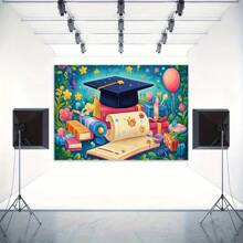 1pc Graduation Photo Backdrop Banner - "Happy Birthday" Style Background, Suitable For Graduation Party, Academic Theme Party, Birthday Party Decoration, Festival Photography Backdrop, Party, Home And Room Decoration, Durable And Easy To Use, Suitable For Garden Decoration, Birthday Party, Holiday Party, Multiple Sizes Available
