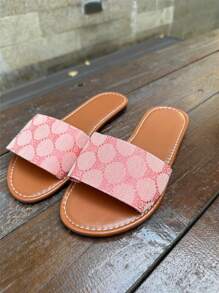 Damen Flache Sandalen, einfache flache Riemen Slide Sandalen, Peep-Zehen Sommer Pantoffeln, geeignet für Kleider, Ausgehen, Strand, Wohnung, erhältlich in Braun, Schwarz, Leopard, Rot, Grün, Blau, Gelb, Silber, Orange, Weiß, Gold, Rosa, für Lässig und Urlaubstragen