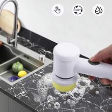 FoBianJie 1 套，电动旋转洗涤器，带 5 个可更换刷头套装/仅 5 个替换刷头，电动无绳厨房洗涤器，手持式可充电淋浴洗涤器，适用于浴室、厨房、浴缸、瓷砖、淋浴返校用品、厨房、浴室、家庭、家居供应商