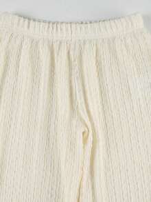 Holiday Fabric Knit Beach Pants, Fashionable White Casual Pants, Y2K Aesthetic, Straight Leg Summer Beach Pants - White - View 4