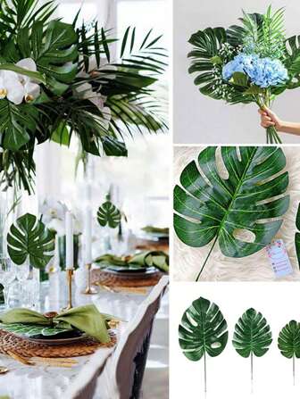 12pcs Artificial Palm Leaves Fake Plant Decor Hawaiian Luau Jungle Decoration Summer Wedding Birthday Party Supply