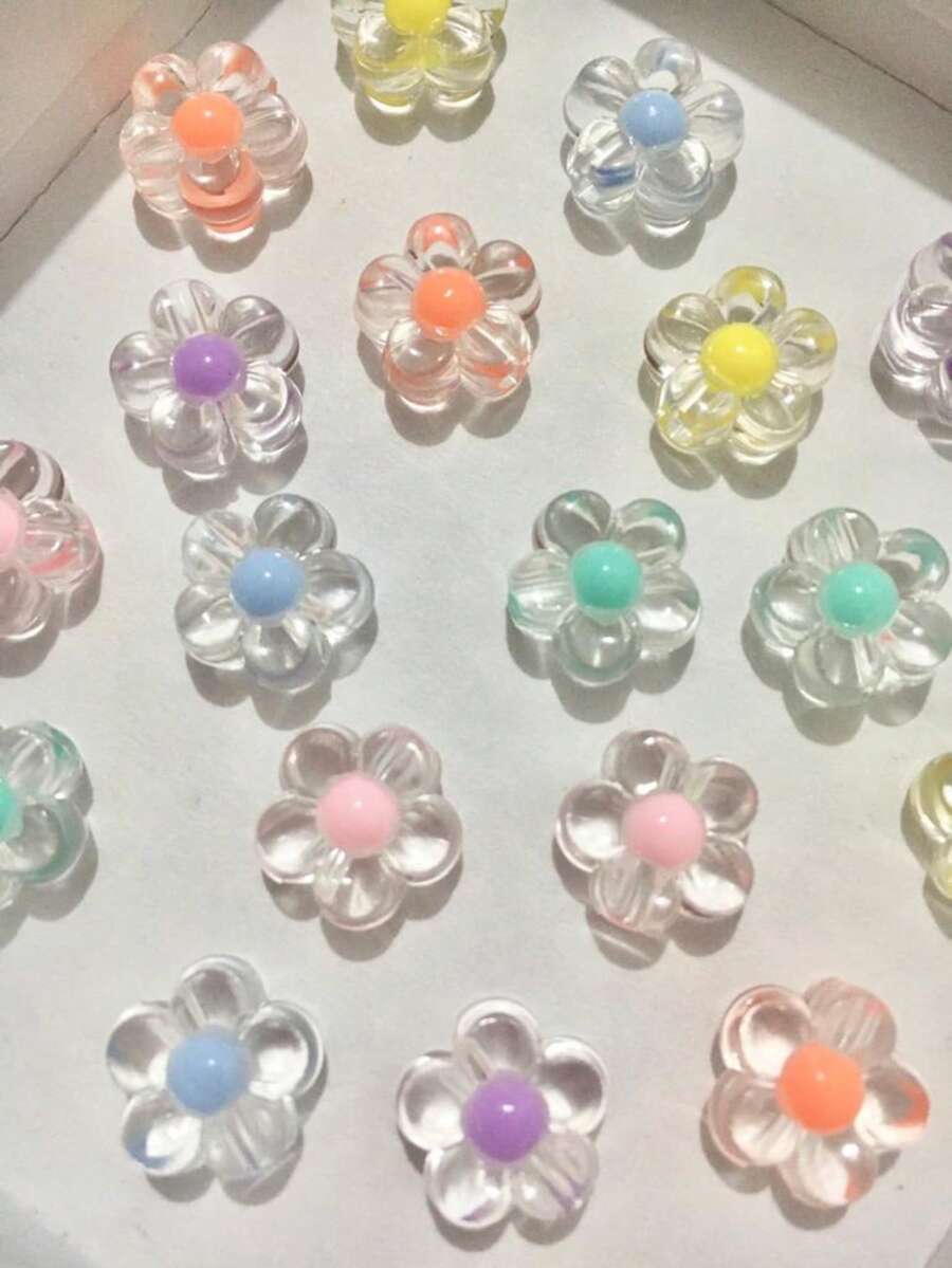 Transparent Acrylic Flower 50 Units With Colored Center - Nhiều màu - Xem 1