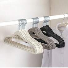 10pcs High Quality Flocked Hangers, Slip-Proof, Thin, Dry/Wet Use, Closet Organizer, Home Storage, Green, Beige, And Pink Colors, Essential Summer Home Items