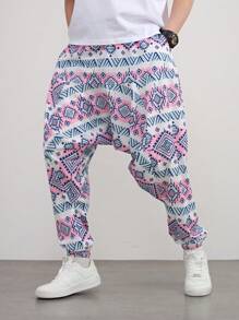 Fashionable Bohemian Geometric Print Loose Casual Harem Pants, Yoga Pants, Men Beach Holiday Style