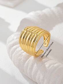1 Pc Golden Color Chunky Statement Ring , 18K Gold Plating Cooper Metal Rings Set , Minimalist Simple Design Ring For Women