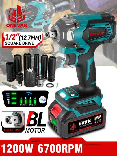 ONEVAN 1200N.M Brushless Electric Impact Wrench 3 Funtion 1/2 Inch Cordless Screwdriver Electric Drill Tools