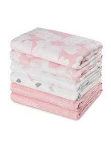 GLLQUEN BABY 6 Pack Receiving Blanket Boy, Cotton Muslin Swaddle Blankets Girl Newborn Squares Breathable & Soft Thin Baby Blankets Cloths Double Absorbent Infant Swaddling Wrap, Oeko-Tex Certificated