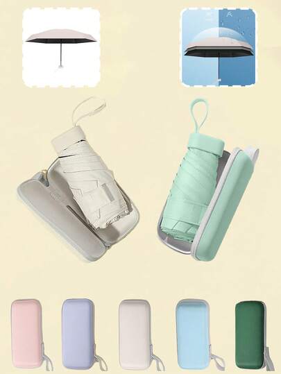 [Mini Pocket Umbrella With Storage Box] Portable Card Holder Sun Umbrella Sun Protection Umbrella Subway Security Umbrella Mom Bag Special Umbrella Student Backpack Umbrella | Daily Commuting Sun Protection Business Commuting Equipment Student Party Must-Have Sunny And Rainy Day Dual Use | Heavy Rain Does Not Leak