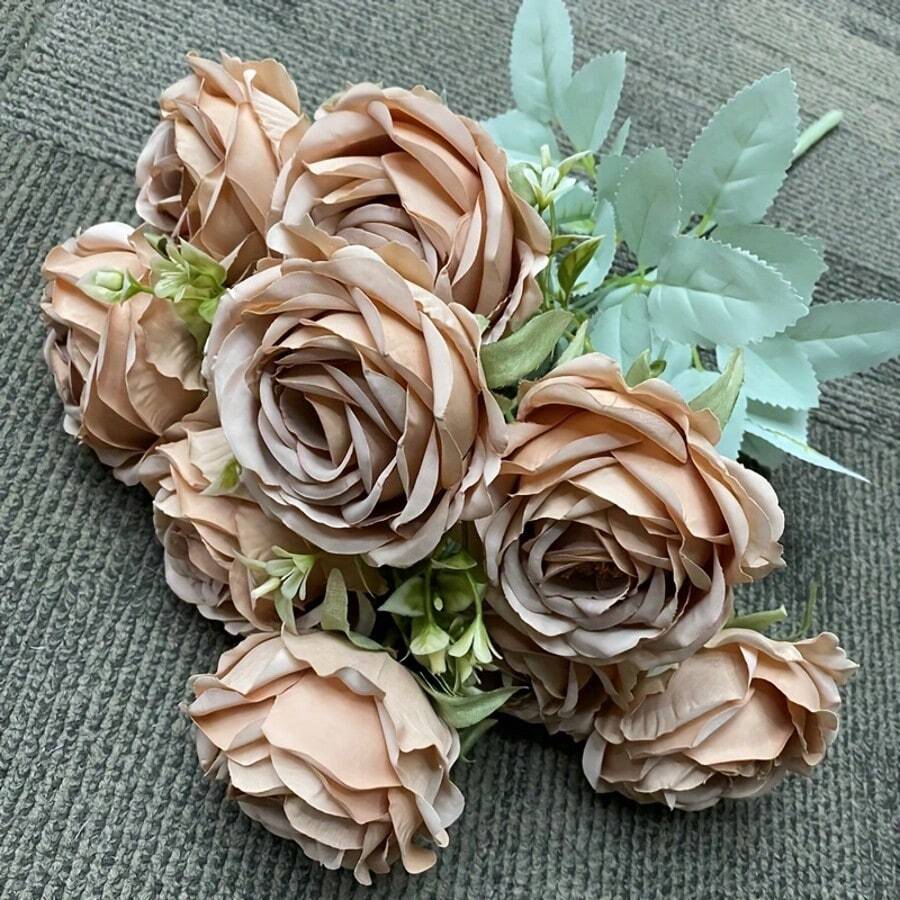Elegant 9-Head Artificial Rose Bouquet - Realistic Silk Flowers, Perfect For Weddings, Home Decor & Special Occasions (Valentine's, Halloween, Christmas, Easter, Thanksgiving) - No Vase Included - For Flower Lovers & Home Decor Enthusiasts - Ideal Gift For Anniversaries, Birthdays & Housewarming