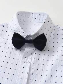 BOARNSEORL 2pcs Young Boys Gentleman Outfit - Navy Blue Shorts With Suspenders And White Polka Dot Short Sleeve Shirt With Bow Tie, Fashionabantic For Birthday Party, Wedding, Anniversary Celebration - Navy Blue - View 8