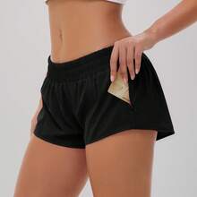 Women's Low-Rise Workout Shorts - Lightweight Quick-Dry Athletic Shorts With Zip Pocket, Built-In Liner For Running, Yoga, Gym - 黑色 - 查看 1
