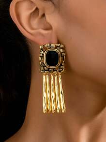 1 Pair Fashionable Vintage Drip Oil Vertical Stripe Pendant Stud Earrings, Suitable For Women To Wear At Party, Gathering, Banquet, Event