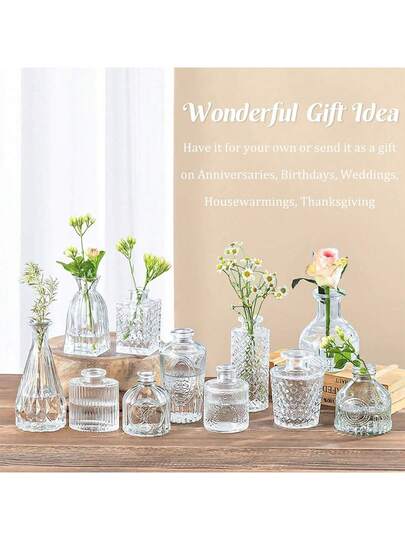 Vintage Mini Flower Vase, Various s, Small Bud Vase Centerpieces,Clear Pot Carving Perfect Rustic Wedding, Gathering Tafel ation,Home ,Flower Vase,Centerpiece,Table Birthday Graduation Room Glass view 4