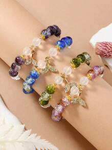 Set di 4 braccialetti con perline a forma di coda di pesce, eleganti e fatti a mano, con ornamenti in vetro scintillante e accenti dorati, perfetti per l'uso quotidiano e le feste, ideali come regalo di Ringraziamento, gioielli stagionali, accessori di tutti i giorni | Gioielli con perline vivaci | Braccialetti durevoli