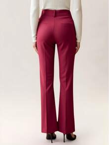 Women's Tailored Flare Pants With Fake Pockets At The Back - Burgundy - View 3