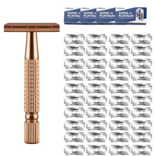Rose-goldene Sicherheitsrasierer aus Zinklegierung für Frauen, Edelstahlgriff, wiederverwendbar, unparfümiert, für Bart und Schnurrbart, Gesicht, Achseln, Bikinizone, Beine - Werkzeuge & Zubehör