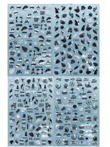 2/4 Stück tropischer Strand Stil Baum Blatt & Flamingo Nail Art Aufkleber, schwarz & weiß, Sommer Nail Decals, selbstklebende Nail Accessoires zum Selbermachen - Schwarz und Weiss - Übersicht 12