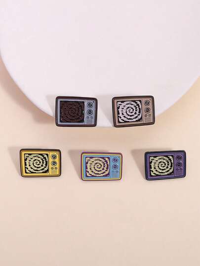 5pcs Creative Quirky Hypnotic Vortex Pattern Cartoon Brooch Badge, Fashionable Jewelry Suitable For Men & Women To Wear Daily, Perfect Gift For Friends