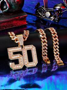 1pc Fashion Hip Hop Zinc Alloy Number Pendant Necklace, Suitable For Daily Wear For Men - Square Diamond 50 - View 8