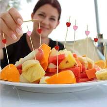 100/50pcs 4.72inch Bamboo Heart Fruit Picks, Bamboo Cocktail Sticks, Heart Shape Bamboo Skewers, Appetizer Picks, Meat Picks, Appetizer Toothpicks, Decoration Sticks, Suitable For Birthday, Party, Beverage Decoration, Buffet,School Supplies - Multicolor - View 4