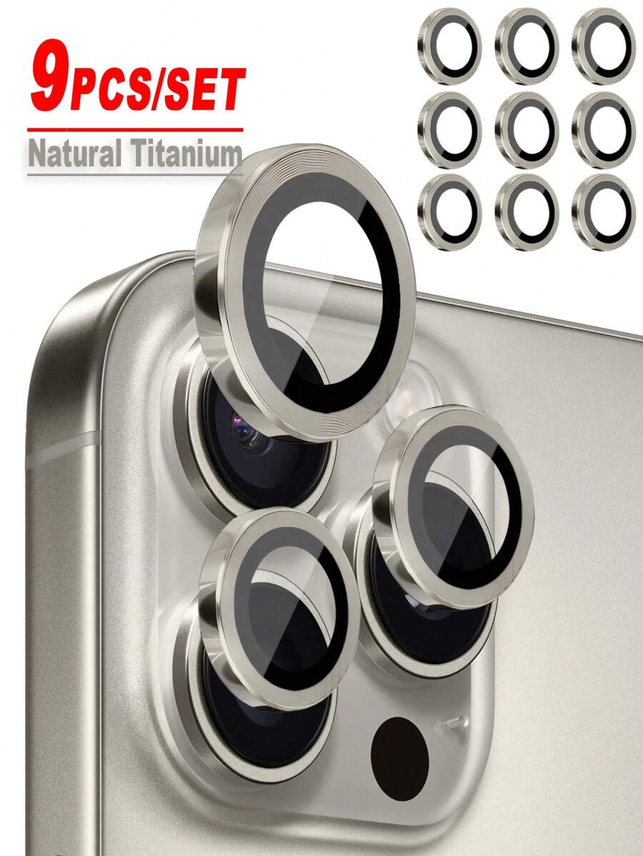 ZYONS 9pcs/Set Natural Titanium Metal Circular Camera Lens Protector Film, Perfect Fit, Rear Camera Circular Lens Protector, Compatible With IPhone 17 Pro Max/17 Air/16 Pro Max/16 Pro/16 Plus/16/16E/15/14/13 Mini/12/11 Series - 9pcs - View 1