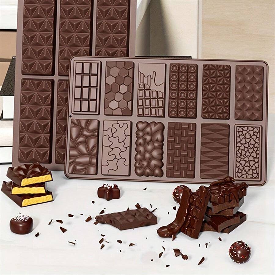 1 pezzo Stampo in silicone per barretta di cioccolato a 12 cavità, con forme assortite, stampo per waffle sandwich, biscotti e barrette di cioccolato fai-da-te, facile rilascio, piccolo stampo in silicone per cioccolato