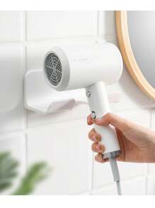 1pc Wall-Mounted Hair Dryer Holder With Plug Hook, Bathroom Storage Rack, Easy To Use Styling Tool Organizer, No Drill Required Bathroom Organizer Bathroom Decor Summer