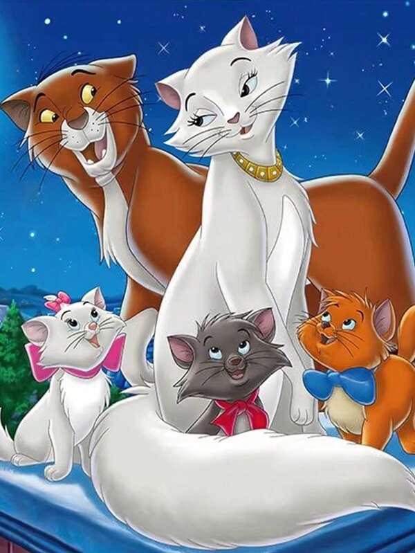 Disney 5D Diy Disney Diamond Painting Kit, Adventures Of The Cat Cartoon Image Marie Pattern Design, 30*40cm/11.81*15.75Inch Full Drill Round Embroidery Art Painting, Suitable For Home Wall Decor And Room Decoration, Perfect For Birthday, Valentine'S Day Gift