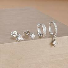 4pcs 18K Gold Plated Sparkling Geometric CZ Huggie Hoop Earrings Set For Women,Rhombus Zirconia Stud Earrings Cartilage Helix Daith Piercing Earrings Gift Jewelry For Girls - 4pcs Earrings Set - View 12