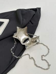 In 2024, The New Fashion Classic Solid Color Acrylic Metal Beaded Chain Dinner Bag Shell Modeling Bag Is Suitable For Parties. - Silver - View 7