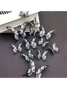 1pc Black Hollow 3D Butterfly Wall Sticker, Modern Home Decor For Living Room And Bedroom, Holiday Decor Room Decor Wall Decor Wall Stickers Stickers