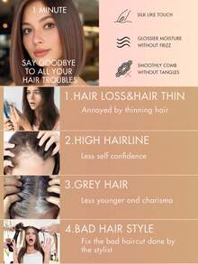 女士真人发髻，带刘海 - 丝绸底座，手工夹入式假发，遮盖白发，增加蓬松度，直棕色原生发髻，适合稀疏发质