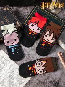 4 Pairs Harry Potter Themed Socks, Cute Cartoon Character School Style Breathable Ankle Socks For Men, Soft Invisible Socks For Women, Great As Gifts - Multicolor - View 2