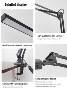 LED Black/White Folding Reading Table Lamp, Adjustable Angle, Three-Colour Dimmable, 10 Brightness Levels, USB Interface, Suitable For Computer Desks And Bedside . - Clip Folding Desk Lamp - View 8