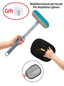 1 pieza Conjunto multifuncional de cepillo para mascotas y guante quitapelos electroestático, diseño de eliminación de fieltro bidireccional, lavable para una limpieza fácil, apto para eliminar el pelo de gatos y perros, limpiar alfombras, camas, ropa, árboles para gatos, grietas de sillas y vidrio, artículos de limpieza para mascotas, necesidades para perros y gatos, cepillo para gatos y perros