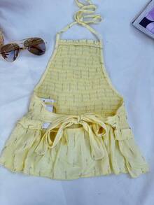 Women's Glitter Party Top With Ruffle Hem For Daily Summer - 黃色 - 查看 2