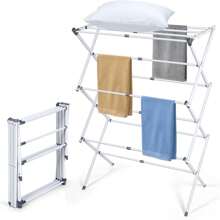 Séchoir à linge pliable, 3 niveaux et 11 barres, gain de place, sèche-linge pliable, porte-serviettes, adapté aux petits espaces, 105 x 37 x 43-76 cm, blanc