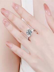 1pc Moissanite Engagement Ring, Vintage Luxury Style, 925 Silver With Moissanite, Ideal For Christmas And Weddings, Suitable For Daily Wear - Women'S Rings