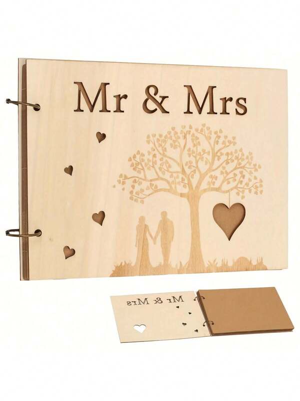 1 pieza 10/30 hojas (20/60 páginas) Libro de visitas de boda de madera con grabado personalizado, álbum de bodas, regalo de boda, libro de visitas Sr. y Sra. para aniversario de boda, novios, compromiso, 10 páginas