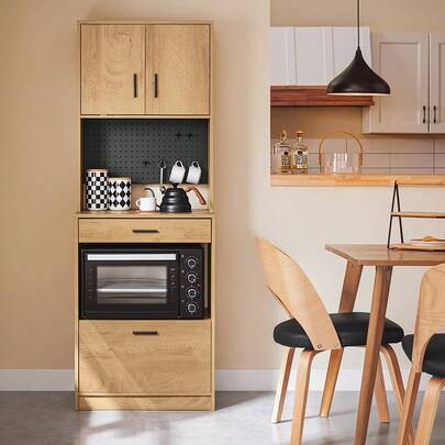 SoBuy Microwave Cabinet With Pegboard Tall Cabinet Sideboard Kitchen Cabinet With Microwave Shelf Storage Cabinet Kitchen Chest Of Drawers Kitchen Trolley Vintage W X H X D Approx. 60 X 170 X 40 Cm FSB98-N